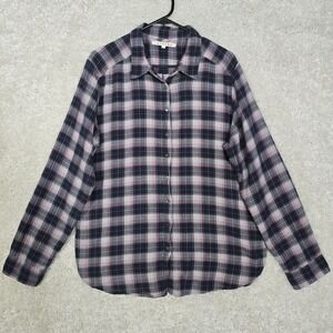 Xirena Shirt Womens Large Gray Pink Plaid‎ Cotton Button Up Relaxed Fit Layers
